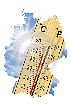 map of Germany as symbol for heat and dryness and climate change.