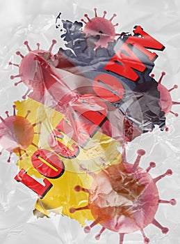 Map of Germany with flag and Corona virus for lockdown