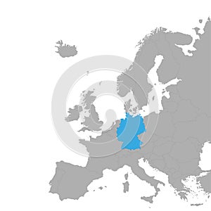 The map of Germany is highlighted in blue on the map of Europe