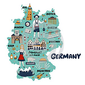 Map of Germany with its architecture, culture and Germans