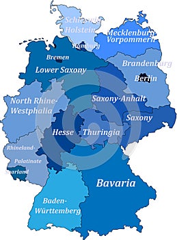 Map of germany. Without the names capitals but with the names of lands