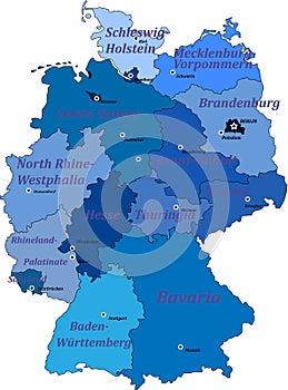 Map of germany. With the names of lands and capitals cities