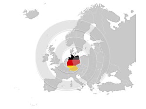 Map of Germany with national flag on gray map of Europe