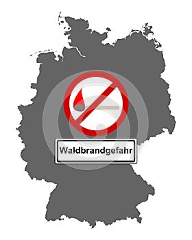 Map of Germany and traffic sign forest fire
