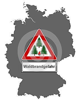 Map of Germany and traffic sign forest fire