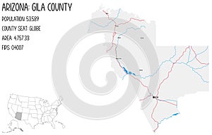 Map of Gila County in Arizona, USA.