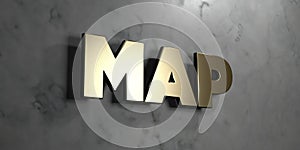 Map - Gold sign mounted on glossy marble wall - 3D rendered royalty free stock illustration