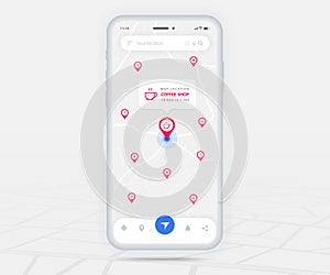 Map GPS navigation coffee shop app ux ui concept, Mobile map application, Smartphone App search map navigate, Technology mapCity