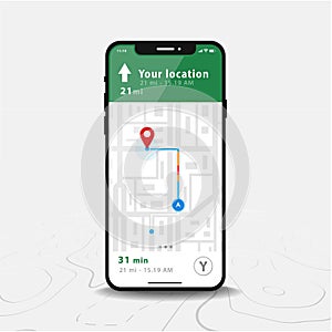 Map GPS Navigation  Smartphone map application and red pinpoint on screen