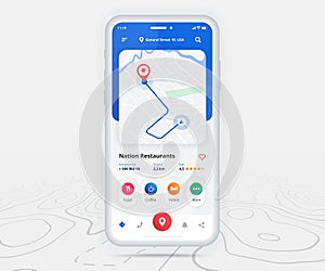 Map GPS navigation, Smartphone map application and red pinpoint screen, App search map navigation, Technology map, City navigation