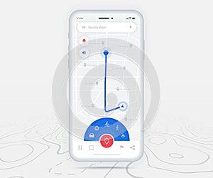 Map GPS navigation ux ui concept, Smartphone map application and destination pinpoint on screen, App search map navigate, Tech