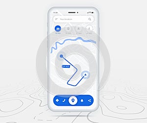 Map GPS navigation ux ui concept, Smartphone map application and destination pinpoint on screen, App search map navigate, vector