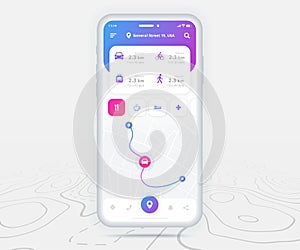 Map GPS navigation ux ui concept, Smartphone map application and destination pinpoint on screen, App search map navigate, Vector