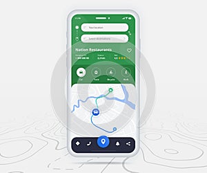Map GPS navigation ux ui concept, Smartphone map application  destination point on screen, App search map navigate, Technology map