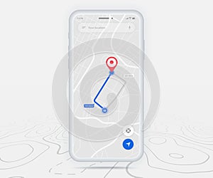 Map GPS navigation ux ui concept, Smartphone map application  destination point on screen, App search map navigate, Technology map