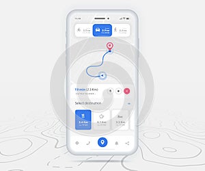 Map GPS navigation ux ui concept, Smartphone map application  destination point on screen, App search map navigate, Technology map