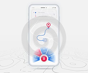 Map GPS navigation ux ui concept, Smartphone map application  destination point on screen, App search map navigate, Technology map