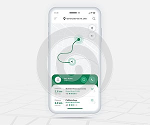 Map GPS navigation ux ui concept, Smartphone map application  destination point on screen, App search map navigate, Technology map