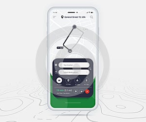 Map GPS navigation ux ui concept, Smartphone map application  destination point on screen, App search map navigate, Technology map