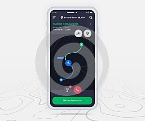 Map GPS navigation ux ui concept, Smartphone map application  destination point on screen, App search map navigate, Technology map