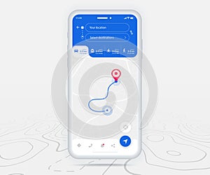Map GPS navigation ux ui concept, Smartphone map application  destination point on screen, App search map navigate, Technology map