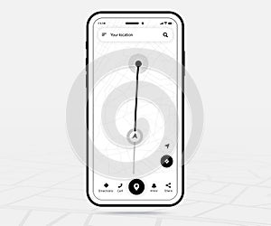 Map GPS navigation ux ui outline, Smartphone map application and destination pinpoint on screen, App search maps navigate Vector