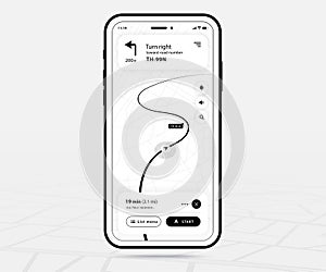 Map GPS navigation ux ui outline, Smartphone map application and destination pinpoint on screen, App search maps navigate Vector