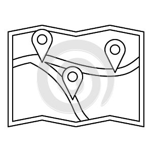 Map with gps pointers icon, outline style