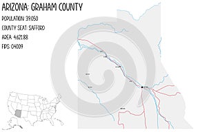 Map of Graham County in Arizona, USA.