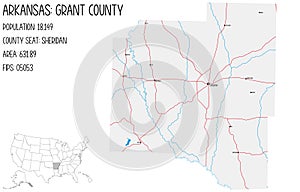 Map of Grant County in Arkansas, USA.