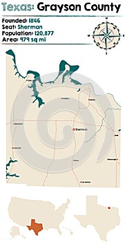 Map of Grayson county in Texas