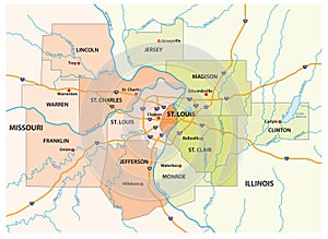 Map of the greater st. louis area in illinois and missouri usa