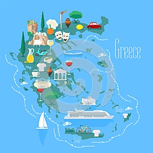 Map of Greece with islands vector illustration, design element