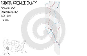 Map of Greenlee County in Arizona, USA.