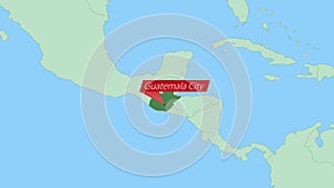 Map of Guatemala with pin of country capital photo
