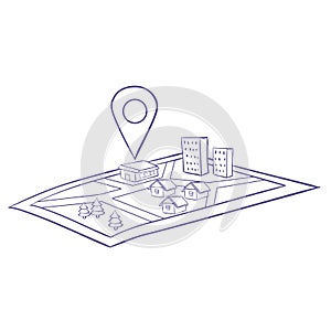 Map guide with navigation, isolated object on a white background, vector illustration