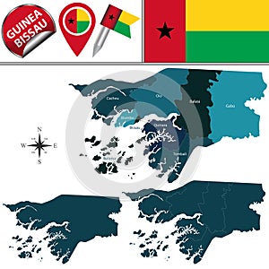 Map of Guinea Bissau with Named Regions photo