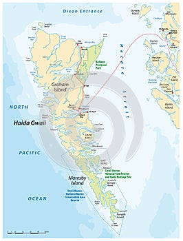 Map of the Haida Gwaii archipelago off the coast of British Columbia, Canada