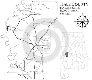 Map of Hale County in Alabama