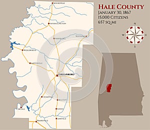 Map of Hale County in Alabama