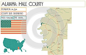 Map of Hale county in Alabama, USA.