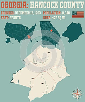 Map of Hancock County in Georgia