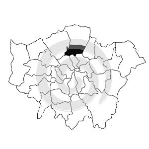 Map of haringey in Greater London province on white background. single County map highlighted by black colour on Greater London,