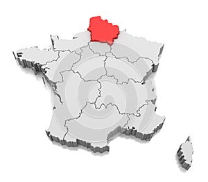 Map of Hauts-de-France region, France