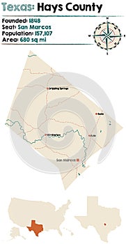 Map of Hays county in Texas