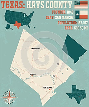 Map of Hays County in Texas