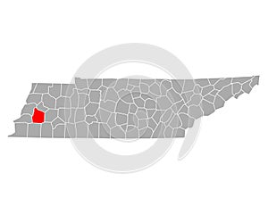 Map of Haywood in Tennessee