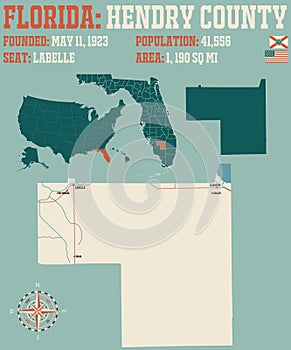 Map of Hendry County in Florida