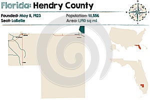 Map of Hendry County in Florida
