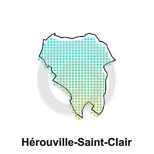 Map of Herouville Saint Clair City with gradient color, dot technology style illustration design template, suitable for your